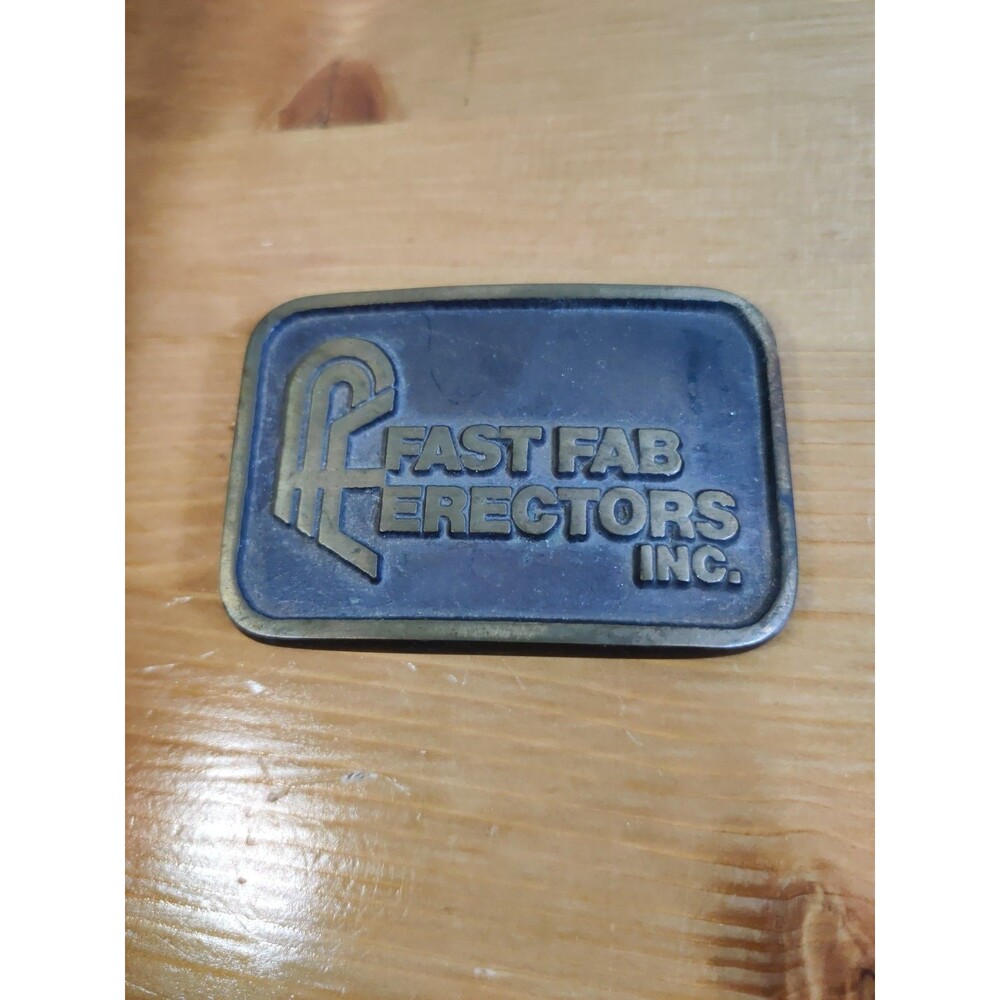 VTG Fast Fab Erectors COMPANY Cast Metal BELT BUCKLE HEAVY 2x3" Fits 1.5" Belt